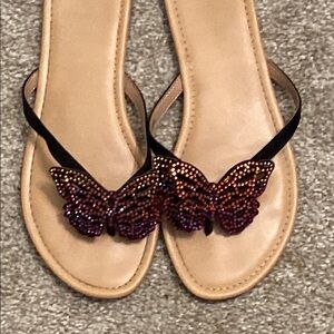 Beaded Butterfly Sandals - Black and Brown